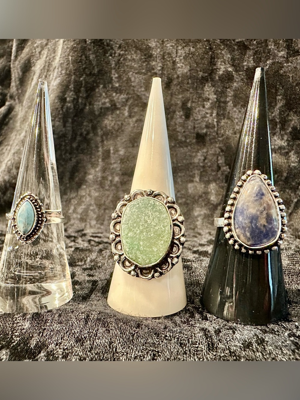 Bundle of three Silver Gemstone Rings (save)